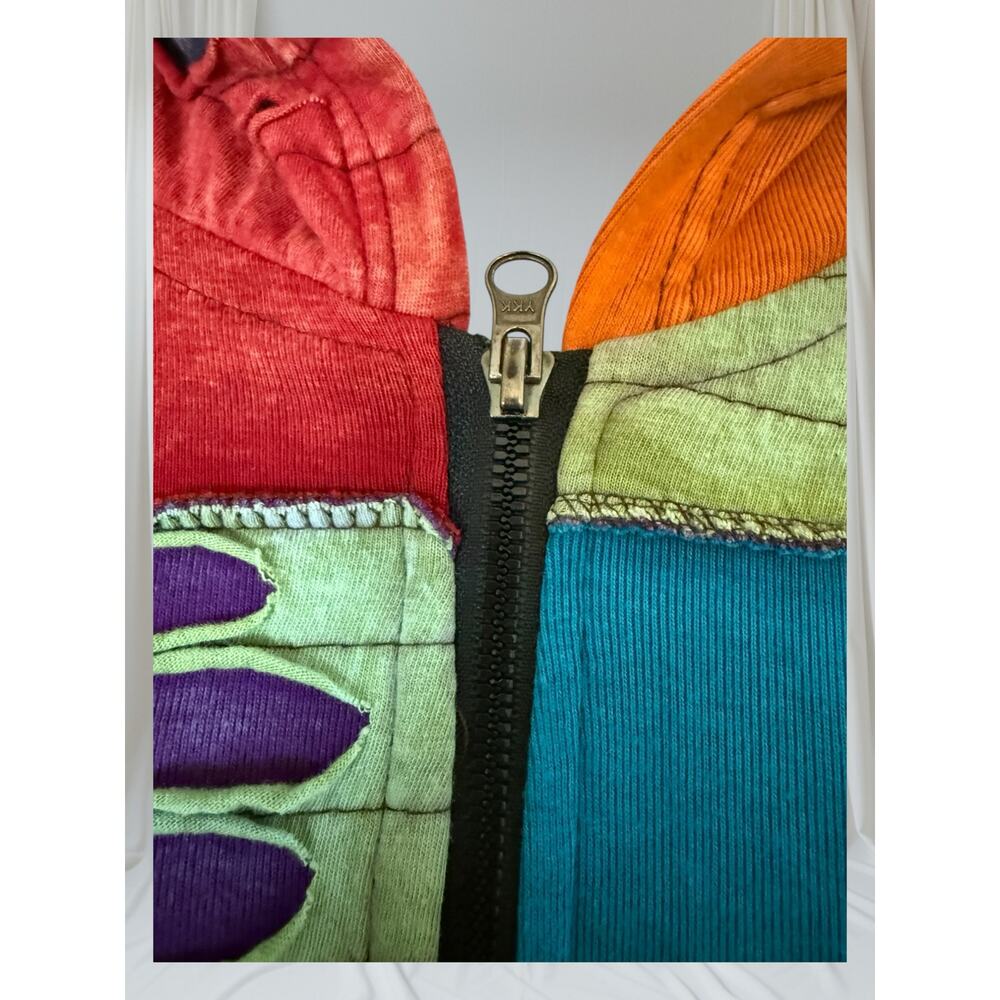 Boho Hippie Patchwork Hoodie Jacket Multicolor Sl… - image 5